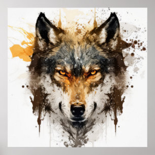 Póster Retrato de lobo pintura animal vida silvestre al a