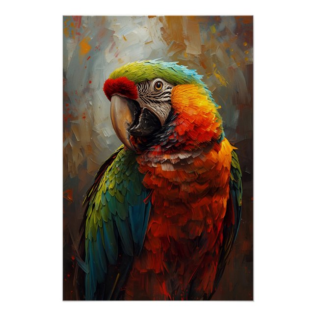 Póster Retrato de loro artístico - Pintura de aceite vibr (Anverso)