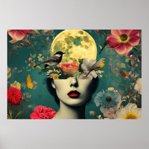 Póster Retrato de Luna Floral Surrealista