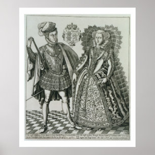 Póster Retrato de María, Reina de Escocia (1542-87) y Hen