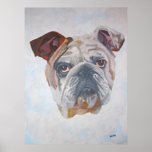 Póster Retrato de Mascota artístico de Bulldog estadounid (Frente)