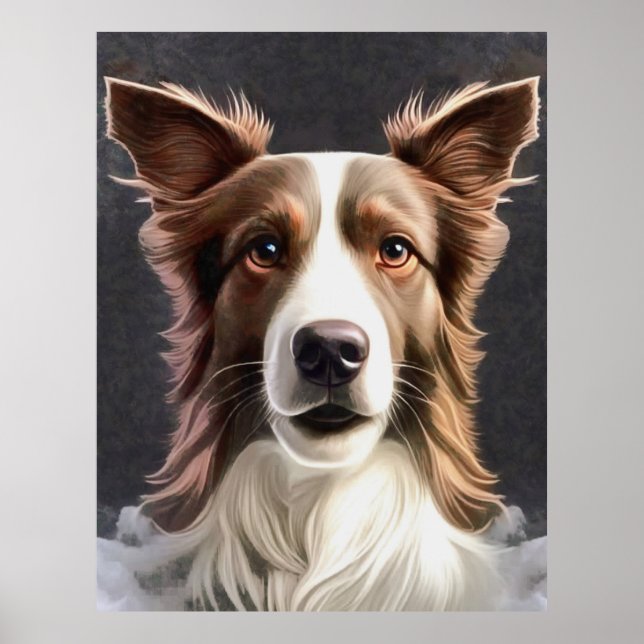 Póster Retrato de Mascota de Bella Artes de perro collie  (Frente)
