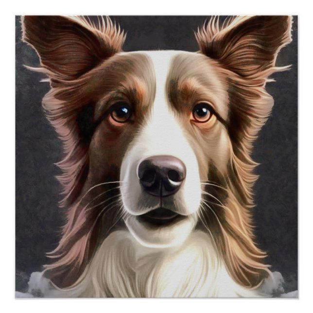 Póster Retrato de Mascota de Bella Artes de perro collie  (Anverso)
