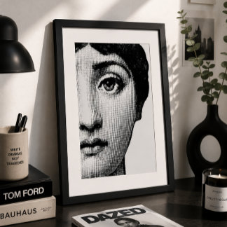 Póster Retrato de medio rostro minimalista en blanco y ne