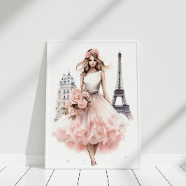 Póster Retrato de moda de Peach Floral Paris