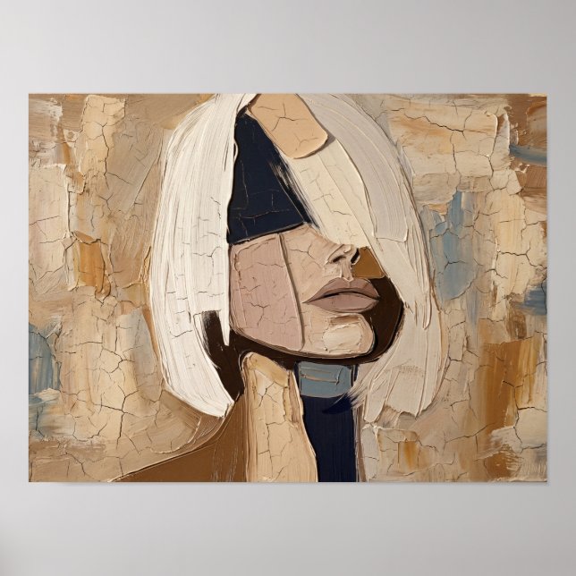 Póster Retrato de mujer abstracta con bob blanco (Frente)