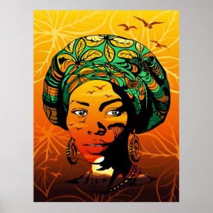 Póster Retrato de mujer africana con puesta de sol