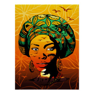 Póster Retrato de mujer africana con puesta de sol