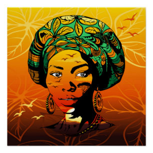 Póster Retrato de mujer africana con puesta de sol