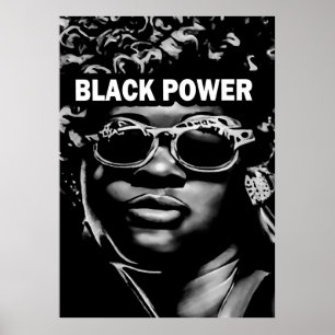 Póster Retrato de mujer afrobella de poder negro (AI+huma