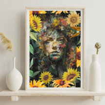 Retrato de mujer amarilla con color de girasol flo