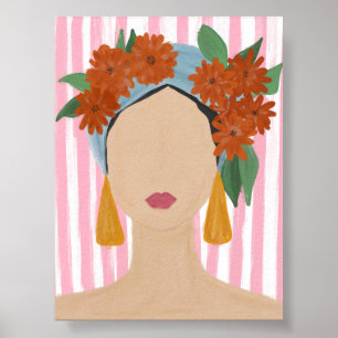 Póster Retrato de mujer boho con cabeza floral