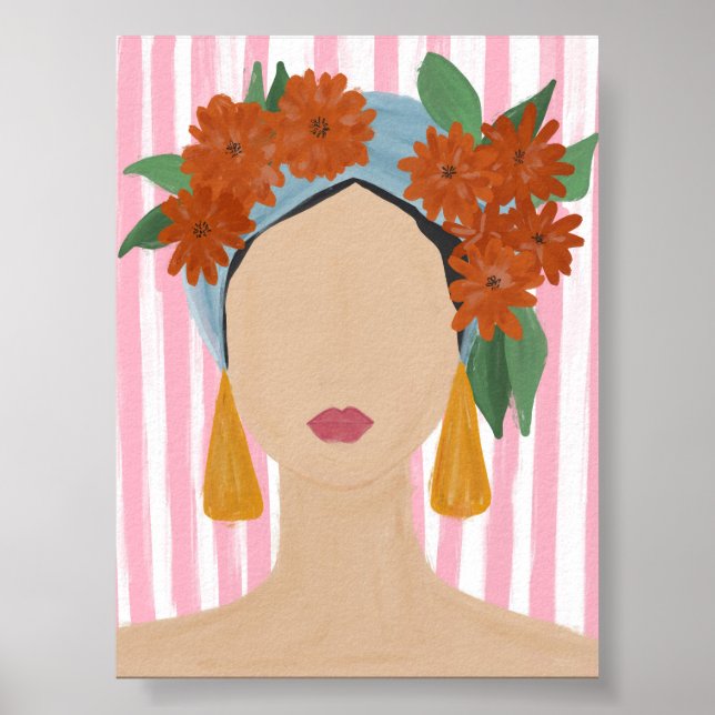 Póster Retrato de mujer boho con cabeza floral (Frente)