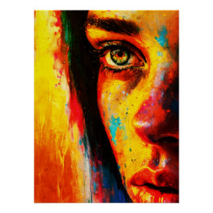 Póster Retrato de mujer colorido primer plano vibrante de