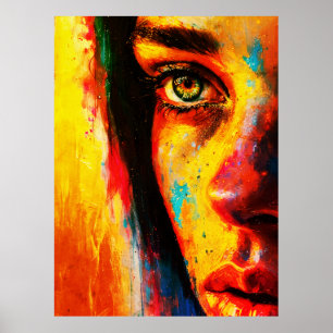 Póster Retrato de mujer colorido primer plano vibrante de