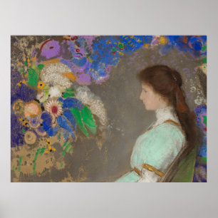 Póster Retrato de mujer con flores de Odilon Redon
