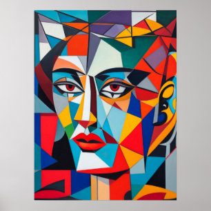 Póster Retrato de mujer cubista con formas geométricas ab