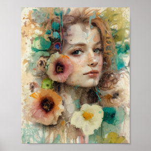 Póster Retrato de mujer de flor abstracta