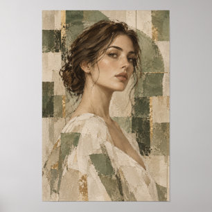 Póster Retrato de mujer elegante con Ba abstracto verde s