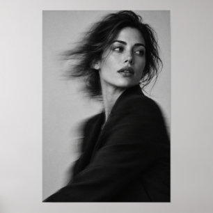 Póster Retrato de mujer en blanco y negro con desenfoque