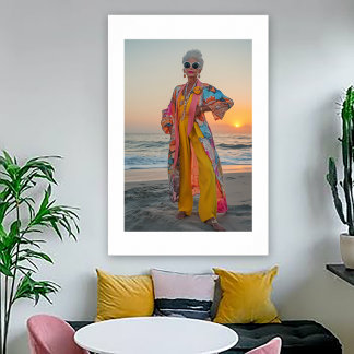 Póster Retrato de mujer extravagante en la costa