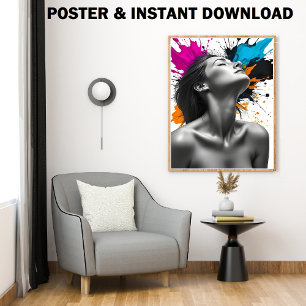 Póster Retrato de mujer monocroma con barra de color