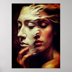 Póster Retrato de mujer surrealista con máscara pintada