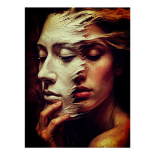 Póster Retrato de mujer surrealista con máscara pintada