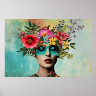 Póster Retrato de mujer vintage con flores