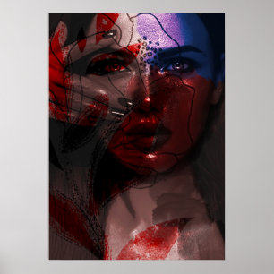 Póster Retrato de mujer violeta y borgoña bohemio