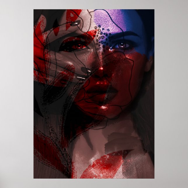 Póster Retrato de mujer violeta y borgoña bohemio (Frente)