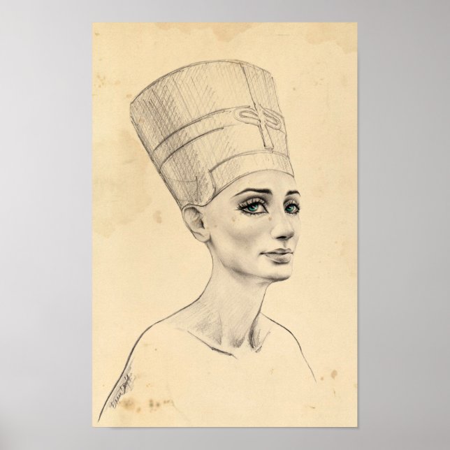 Póster Retrato de Nefertiti dibujando papiro del Antiguo  (Frente)