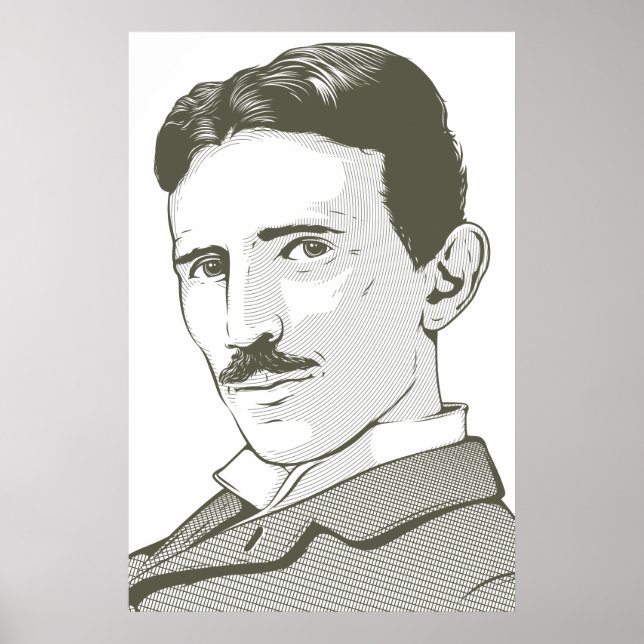 Póster Retrato de Nikola Tesla (Frente)
