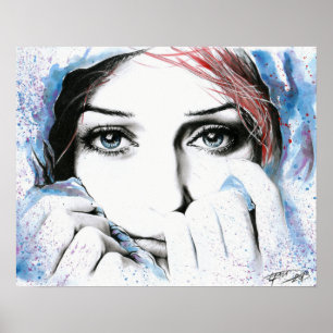 Póster Retrato de niña Ojos bonitos Pintura de acuarela a
