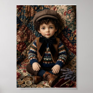 Póster Retrato de Niño Invernal Vintage Clásico de Felpa