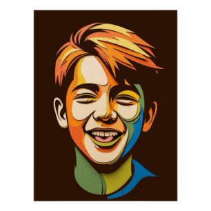 Póster Retrato de niño sonriente abstracto vibrante