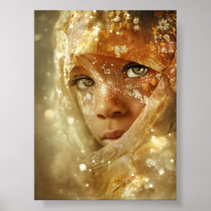 Póster Retrato de niños soñadores   Mirada de velo dorado