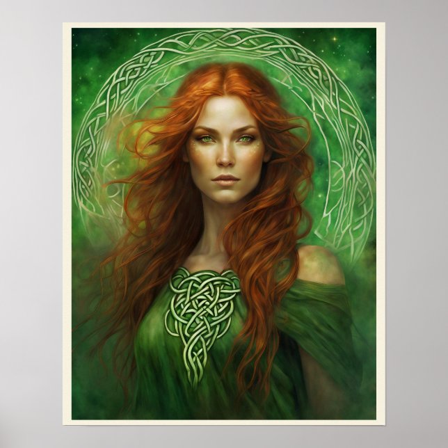 Póster Retrato de nudo celta de cabello verde (Frente)