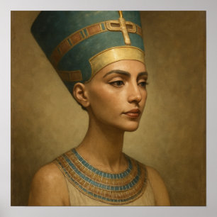 Póster Retrato de oro azul de la Reina Nefertiti mística