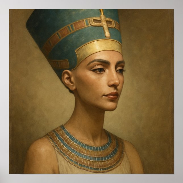 Póster Retrato de oro azul de la Reina Nefertiti mística (Frente)