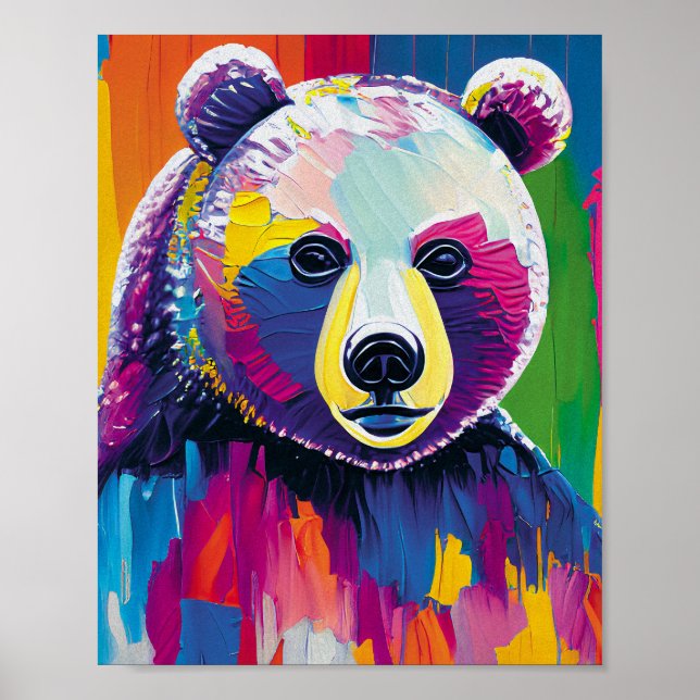 Póster Retrato de oso colorido (Frente)
