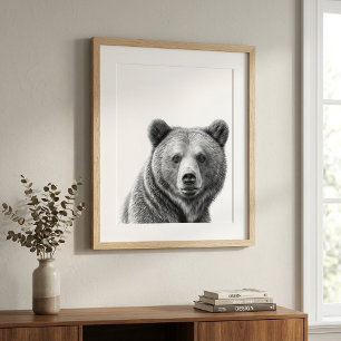 Póster Retrato de oso grizzly Blanco negro