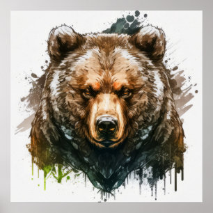 Póster Retrato de oso pardo pintura animal de vida silves