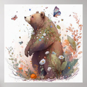 Póster Retrato de oso pardo pintura animal de vida silves