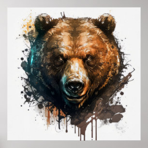 Póster Retrato de oso pardo pintura animal de vida silves