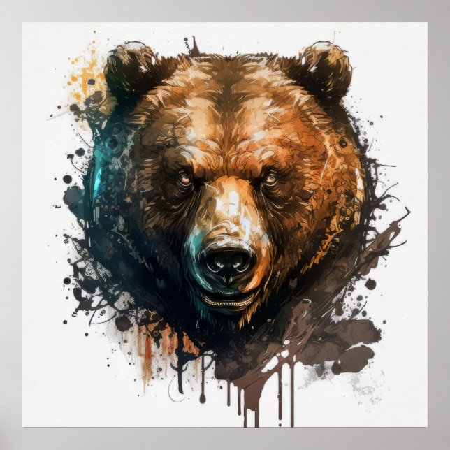 Póster Retrato de oso pardo pintura animal de vida silves (Frente)