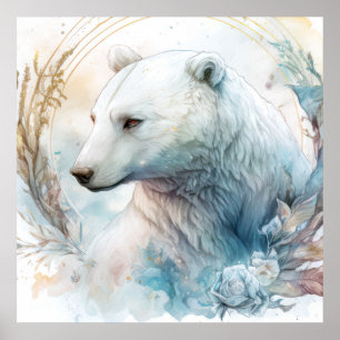 Póster Retrato de oso polar pintura animal nieve de vida 