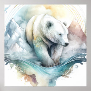 Póster Retrato de oso polar pintura animal nieve de vida 
