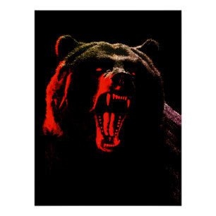 Póster Retrato de Oso Salvaje Oscuro con Iluminación Dram