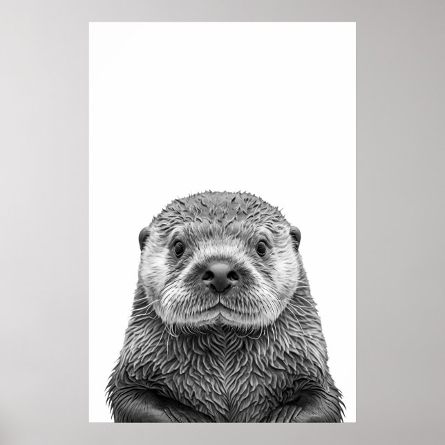 Póster Retrato de Otter marino moderno blanco negro (Frente)